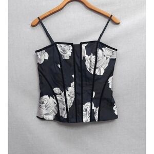White House Black Market Floral Y2K Bustier Top 4 Corset Velvet Party Black